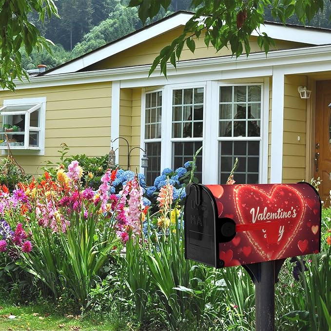 Valentine's Day Mailbox Covers Magnetic Large Size 25.5x21 Inch Red Heart Mailbox Cover Oversized Love Post Letter Box Wraps for Outdoor Garden Decorations