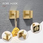 TQKAG Brushed Gold Bathroom Hardware Accessories Set 10 Pieces, 23.6" SUS304 Stainless Steel Towel Bar Set Wall Mounted Includes Single Towel Bar, Towel Ring, Toilet Paper Holder, Double Towel Hooks