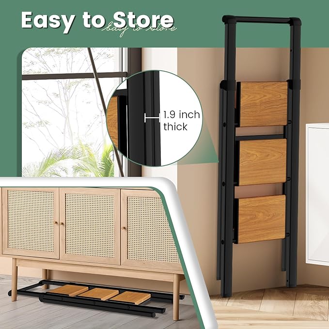 3 Step Ladder Folding Kitchen Step Stool for Adults, Ladders for Home