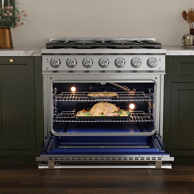 Empava 36 Inch Professional Gas Range with Convection Oven, 6 Sealed Burners (103,000 BTU Total), Wok Burner, Telescopic Racks, Porcelain Cooktop, Stainless Steel Stove, ETL Certified