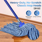 Matthew Cleaning Screw-on Heavy Duty Cotton Wet Mop Replacement Heads(Blue, Medium,6 Pack) with 2 Pack Microfiber Cloth for Residential & Commercial Floor Cleaning Use- Fit Standard American Screw