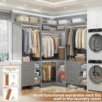 Aheaplus Closet System with 6 Drawers, 4 Hanging Rods & Corner Tower, Corner Closet System with Hanging,92.6" L-Shaped Walk-In Wardrobe Organizer, 2000+ lbs Capacity, Set of 3, Grey