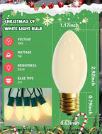 C9 White Christmas Light Bulbs, 25 Pack C9 Incandescent Replacement Bulbs for Christmas String Light, Candle Lamps, E17 Intermediate Base, 7Watt Night Lights Bulbs