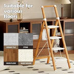 Taranta 4 Step Ladder, Portable Folding Ladder with Wide Pedal, Lightweight Aluminum Step Stool with Convenient Handgrip, 330 lbs Capacity Stepladder for Home, Office - White Woodgrain