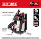 Craftsman CMXEVBE17155 10 Gallon 6.0 Peak HP Stainless Steel Wet Dry Vac, Portable Shop Vacuum Wet and Dry with Filter, Hose and Attachments for Home and Garage Use