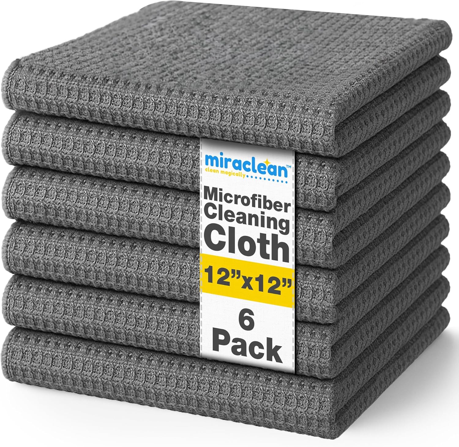 Waffle Weave Microfiber Cloths - 12 x 12 inches - Lint Free Cloth, Streak-Free Absorbent Microfiber Glasses Cleaning Cloth, Screens, Dusting & Appliances - 6 Pack Premium Cloth Wipes