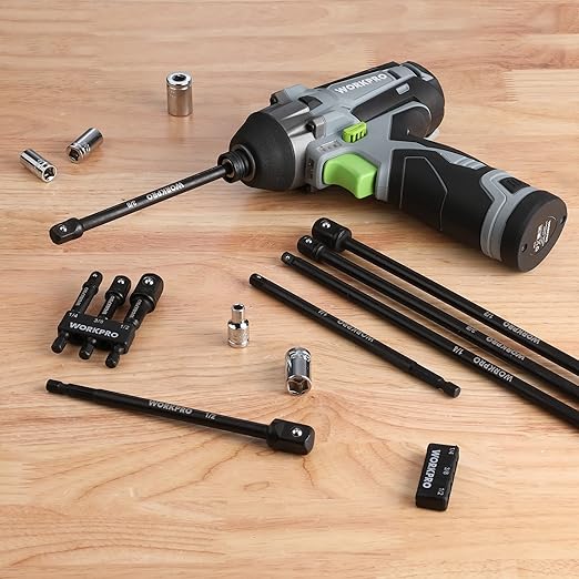 WORKPRO 9-Piece Socket Adapter Extension Set, 1/4, 3/8, 1/2-Inch Drive, 1/4-Inch Hex Shank, Impact Grade Extension Bit With Holder For Power Drill & Impact Driver