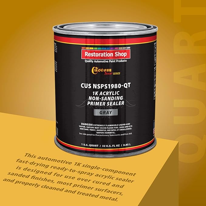Custom Shop Premium 1K Acrylic Non-Sanding Primer Sealer Paint, Color Gray, 1 Quart - Fast Drying, Ready-To-Spray, Apply Over Automotive Primer Surfacers, Sanded Finishes - Topcoat Urethane, Enamel