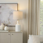 Nourison Home 22" Glossy White Ceramic Table Lamp for Modern, Transitional, Bedside Table, Living Room, Dining, Entryway