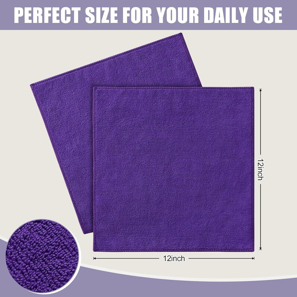 Kitinjoy 24 Pack Microfiber Cleaning Cloth(12 x 12 Inches, Purple), Ultra Soft and Absorbent Cleaning Rags, Reusable and Non-Linting dust Removal Cleaning Cloths for Car, House, Kitchen