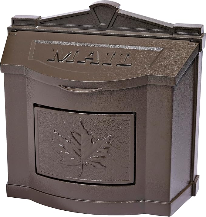 Gaines Wallmount Mailbox - Powder Coated Aluminum with Solid Brass Accents - Mounting Hardware Included (Bronze with Bronze Leaf)