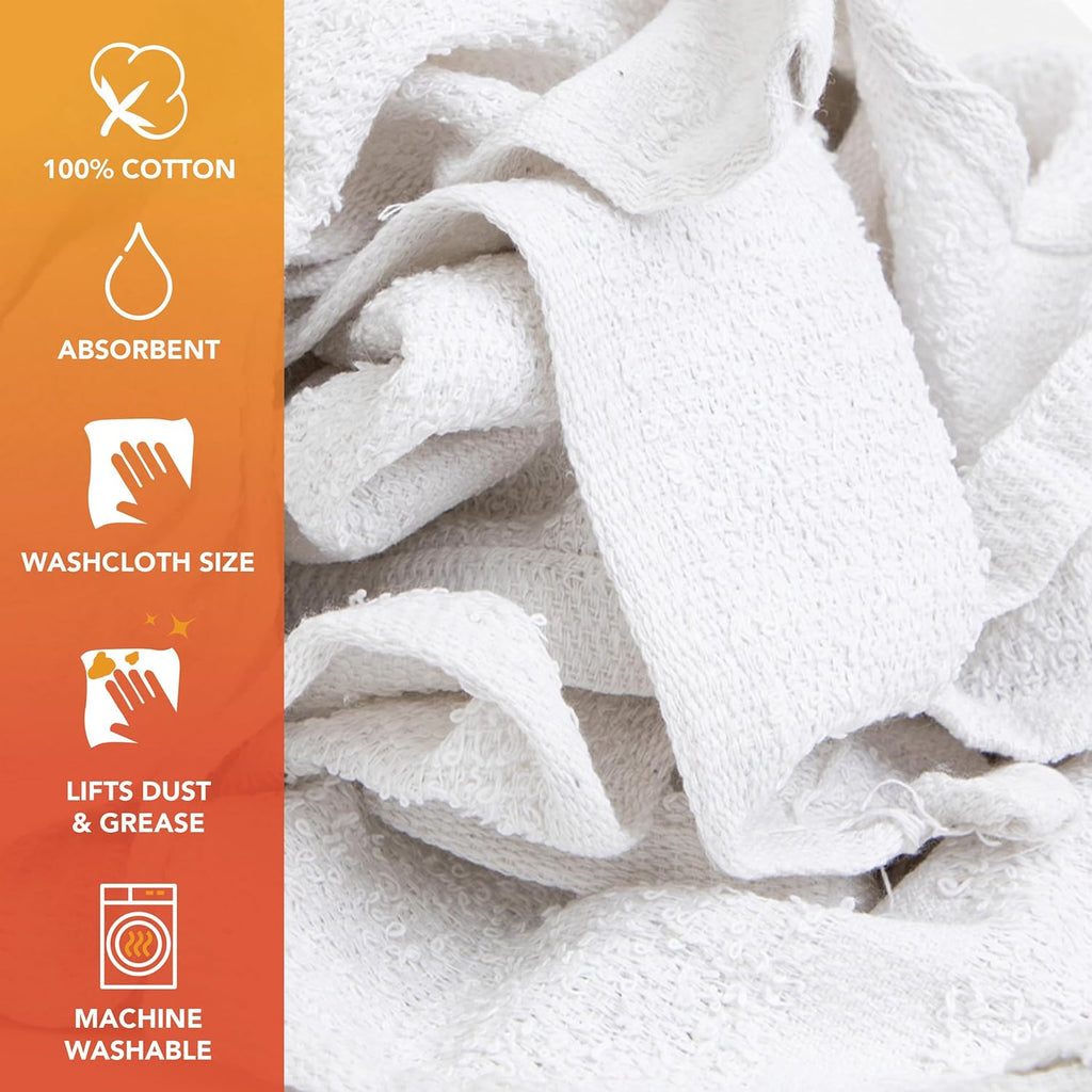 Arkwright W11 Terry Cloth Towels for Cleaning - Soft Cotton Blend Washable Multi-Purpose Bar Mop, Absorbent & Quick Dry, Bulk Box of Rags for Kitchen, Auto Shop, and Garage, 25 lb, White