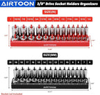 AIRTOON 8-Piece Socket Organizer Trays, SAE and Metric Socket Tray Set, 1/4", 3/8", and 1/2" Drive Deep and Standard Socket Holders Organizers for Toolbox, Black & Red