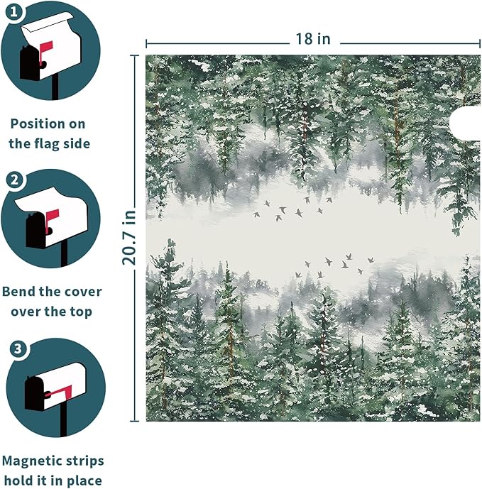 Kawani Winter Watercolor Tree Mailbox Covers Magnetic Christmas Green Pine Tree Forest Mail Box Post Letter Box Cover Standard Size 21x18 Inch for Xmas Holiday Outdoor Garden Yard Decor