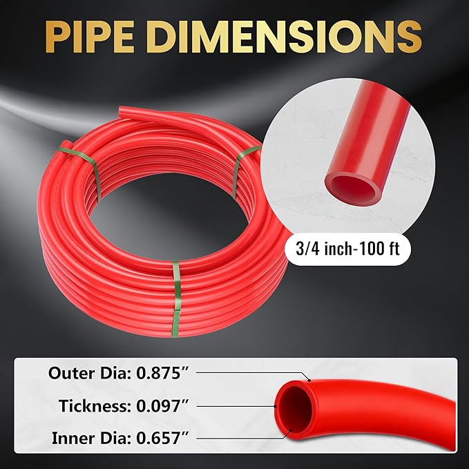 3/4 Inch-100 ft Foskan Red PEX-B Pipe,Water Tubing with a Pipe Cutter,24 Pcs Pex Crimp Brass Fittings & 50 Pcs Clamp rings