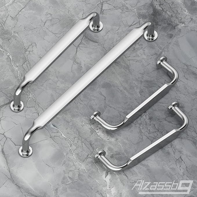 Alzassbg 10 Pack Polished Chrome Cabinet Handles, 3 Inch(76mm) Hole Centers Arch Modern Cabinet Pulls Kitchen Hardware for Cabinets AL3503CP