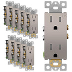 ENERLITES Elite Series Decorator Receptacle Outlet Child Safe Tamper-Resistant, Gloss Finish, Self-Grounding, 2-Pole, Residential Grade, 15A 125V, UL Listed, 61501-TR-NK-10PCS, Nickel (10 Pack)