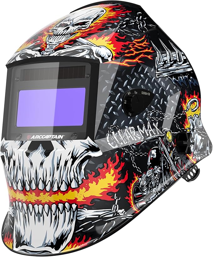ARCCAPTAIN Welding Helmet Auto Darkening, 1/1/1/1 True Color Welding Hood, 4 Arc Sensor 1/25000s Response Time Solar Powered Weld Hood Helmet HSH-S800 Skeleton Knight