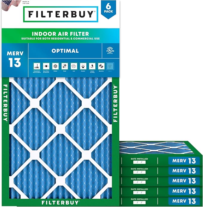 Filterbuy 16x32x1 Air Filter MERV 13 (MPR 1900) Health Defense Replacement (6-Pack), Electrostatic Pleated HVAC AC Furnace Filters, Made in USA (Actual Size: 15.50 x 31.50 x 0.75)