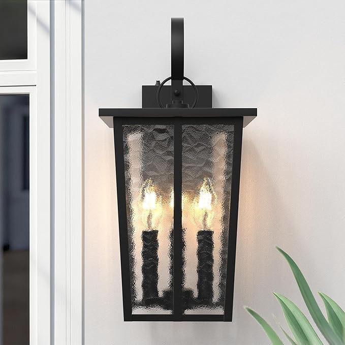 18.58INCH Large Dusk to Dawn Outdoor Lighting, Exterior Lighting Fixtures with Water Ripple Glass, Waterproof Modern Wall Sconces for House, Porch, Patio, Doorway