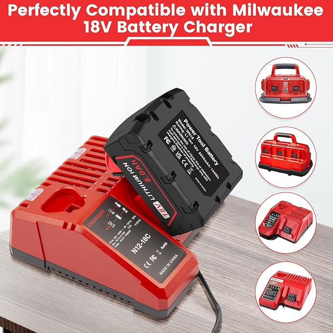18V 8.0Ah Replacement for Milwaukee Mk18 Battery 48-11-1850 48-11-1840 48-11-1852 48-11-1815 Cordless Power Tools Battery