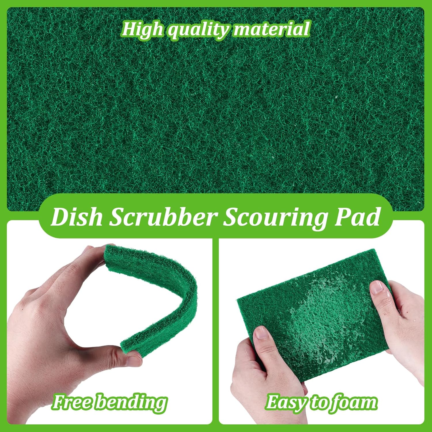 60 PCS Scouring Pads Heavy Duty, Reusable Multipurpose Scour Pads, 5.9 x 3.95 inch Household Scrub Pad for Cleaning, Green Dish Scrubber Scrubbing Pad for Dishes Sink Kitchen Metal Grills