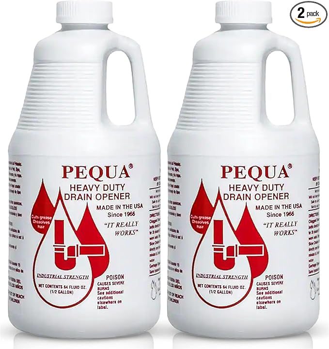 PEQUA INDUSTRIES 64 oz Pequa Heavy Duty Drain Opener - Powerful, Non-Acid, Fast-Acting Formula, Safe for All Pipes, Industrial strength Drain Cleaner for Sinks, Tubs, Septic Tanks (Pack of 2)