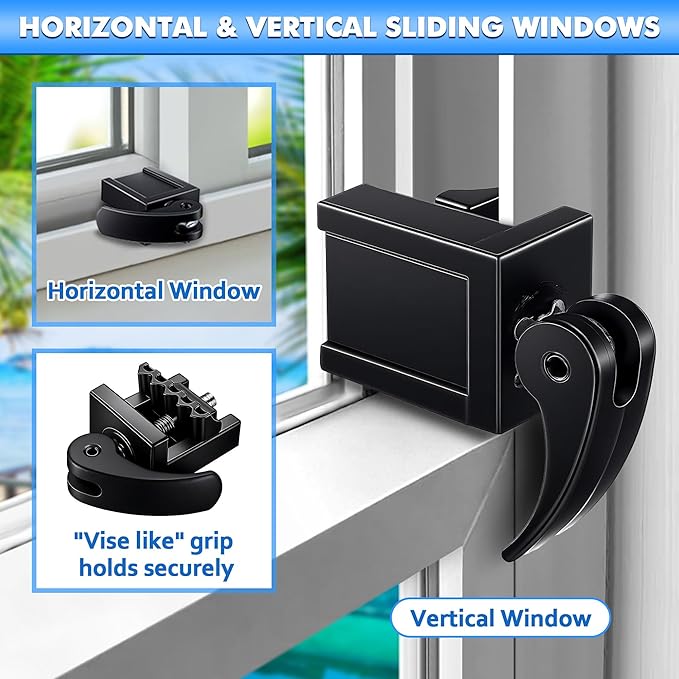 2 Pack Window Locks, Diecast Durable Design, Compatible with Horizontal and Vertical Window, Fit 1/16 inch(0.16cm) up to Wide Rail Easy Installation, Enhanced Safety (Black)