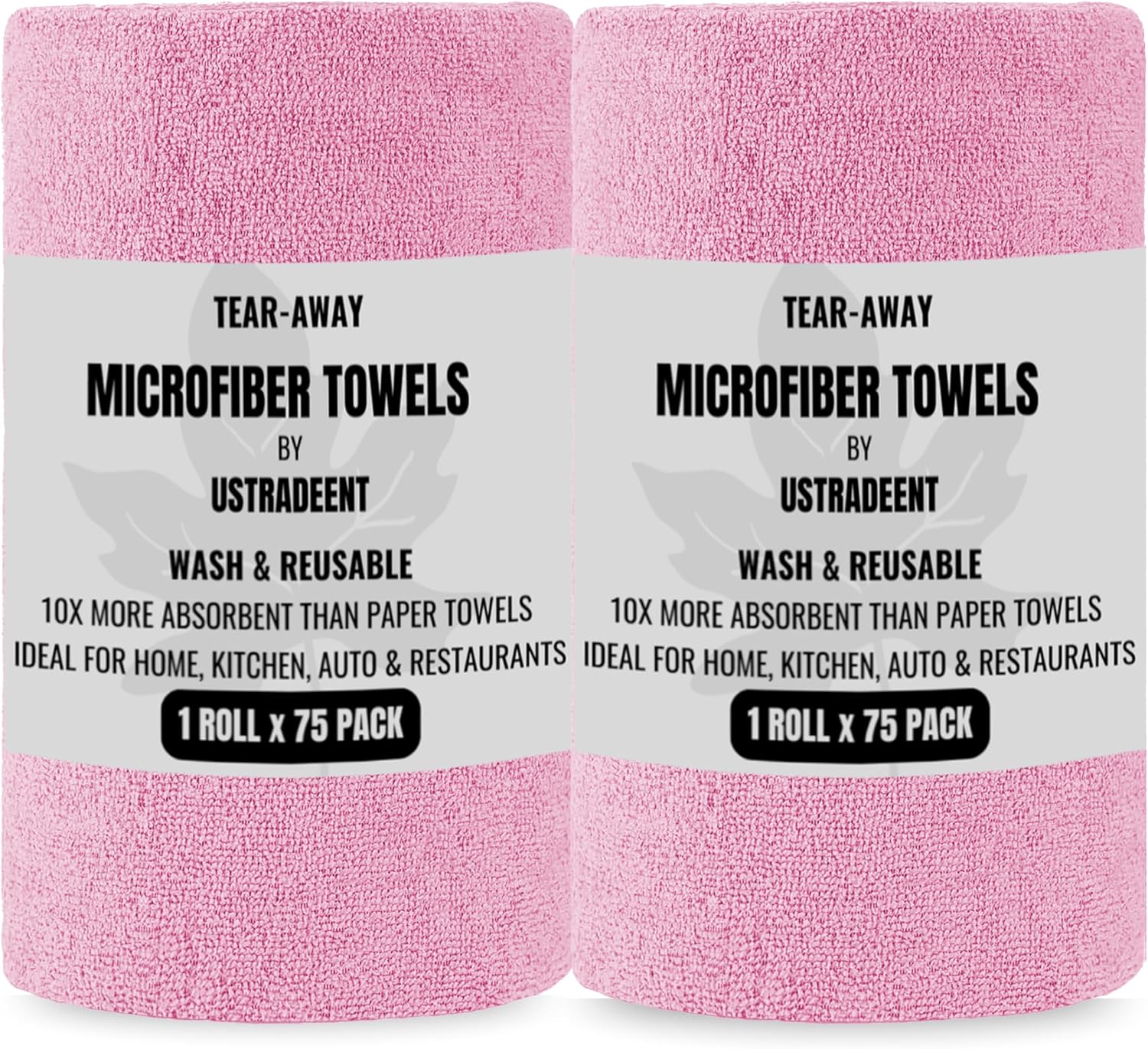Microfiber Cleaning Cloth Roll -75 Pack - 2 Rolls, Tear Away Towels, 12" x 12", Reusable Cleaning Rags and Microfiber Towels for Cars, Garage and Household Supplies (Pink)