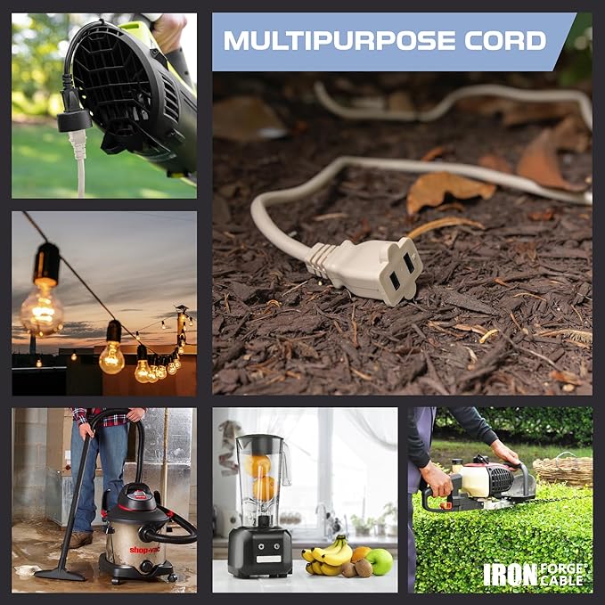 Iron Forge Cable 2 Prong Extension Cord 6 ft - 16 Gauge 13 Amp Heavy Duty Outdoor 2 Prong Power Cord - SJTW - Great for Landscaping, Deck, Outdoor Lights - Tan