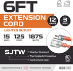 Iron Forge Cable 12 Gauge Extension Cord 6 ft, 12/3 SJTW 6 Foot Heavy Duty Extension Cord Outdoor 3 Prong, Weatherproof Orange Power Cable 15 Amp, Great for Major Appliances