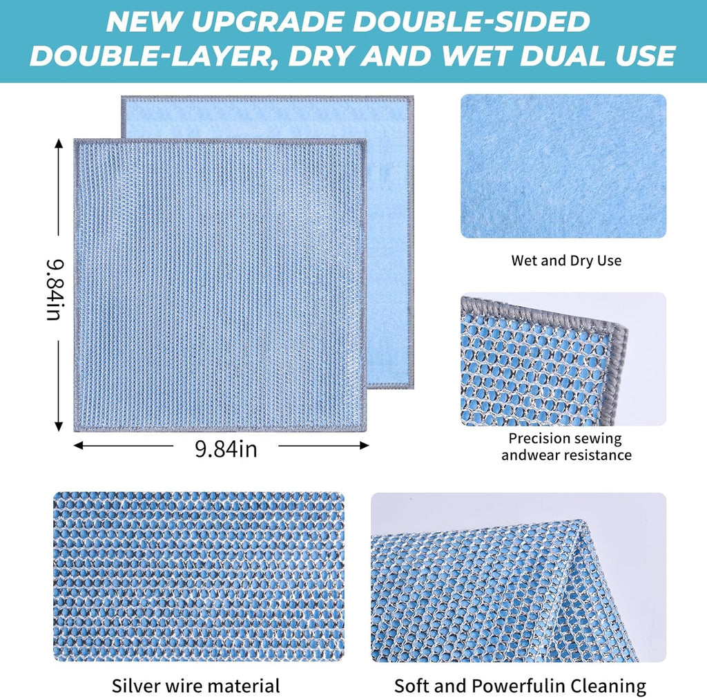 10PCS Non-Scratch Multipurpose Steel Wire Dishcloths - Reusable Quick-Dry Odor-Free Scrub Cloths for Dishes, Kitchen Cleaning Cloths for Cookware, Sinks, Stove Tops(9.84X9.84)