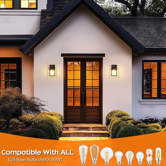 WIHTU Dusk to Dawn Outdoor Wall Lights, 4 Pack Exterior Lighting Fixtures for House, Waterproof Porch Lights with E26 Sockets, Black Outdoor Wall Sconce for Front Door, Patio, Garage