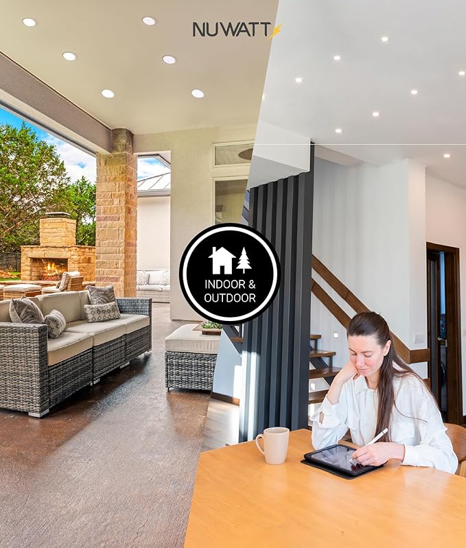 NUWATT 6 Pack, 6 Inch Ultra-Thin LED Recessed Lighting, CCT 2700K/3000K/3500K/4000K/5000K Selectable, 1050LM, 15W, Dimmable, IC Rated, Wet Rated, White Trim Canless Slim Wafer Light with Junction Box