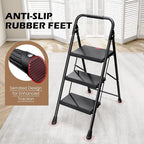 KINGRACK Step Ladder, Portable Folding Step Stool with Anti-Slip Wide Pedals, Heavy Sturdy Steel with Handrail, Safe-Lock Design, 800lbs Load Capacity, for Home and Kitchen, Black (3 Step Ladder)