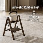 2 Step Ladder,Aluminum Folding Step Stool for Adults,Step Ladder with Wide Anti-Slip Pedal,330 lbs Capacity for Home,Office,Kitchen,Library(Walnut)