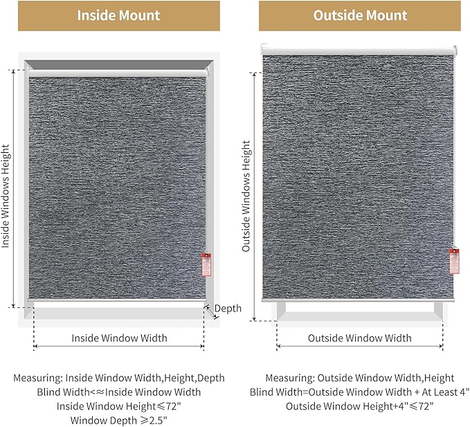 ALLBRIGHT 100% Blackout Roller Blinds Woven Shades with Striped Jacquard, Cordless Window Shades, UV Protection Fabric, Easy-Install for Indoor Home & Office, Dark Blue, 46" W x 72" H