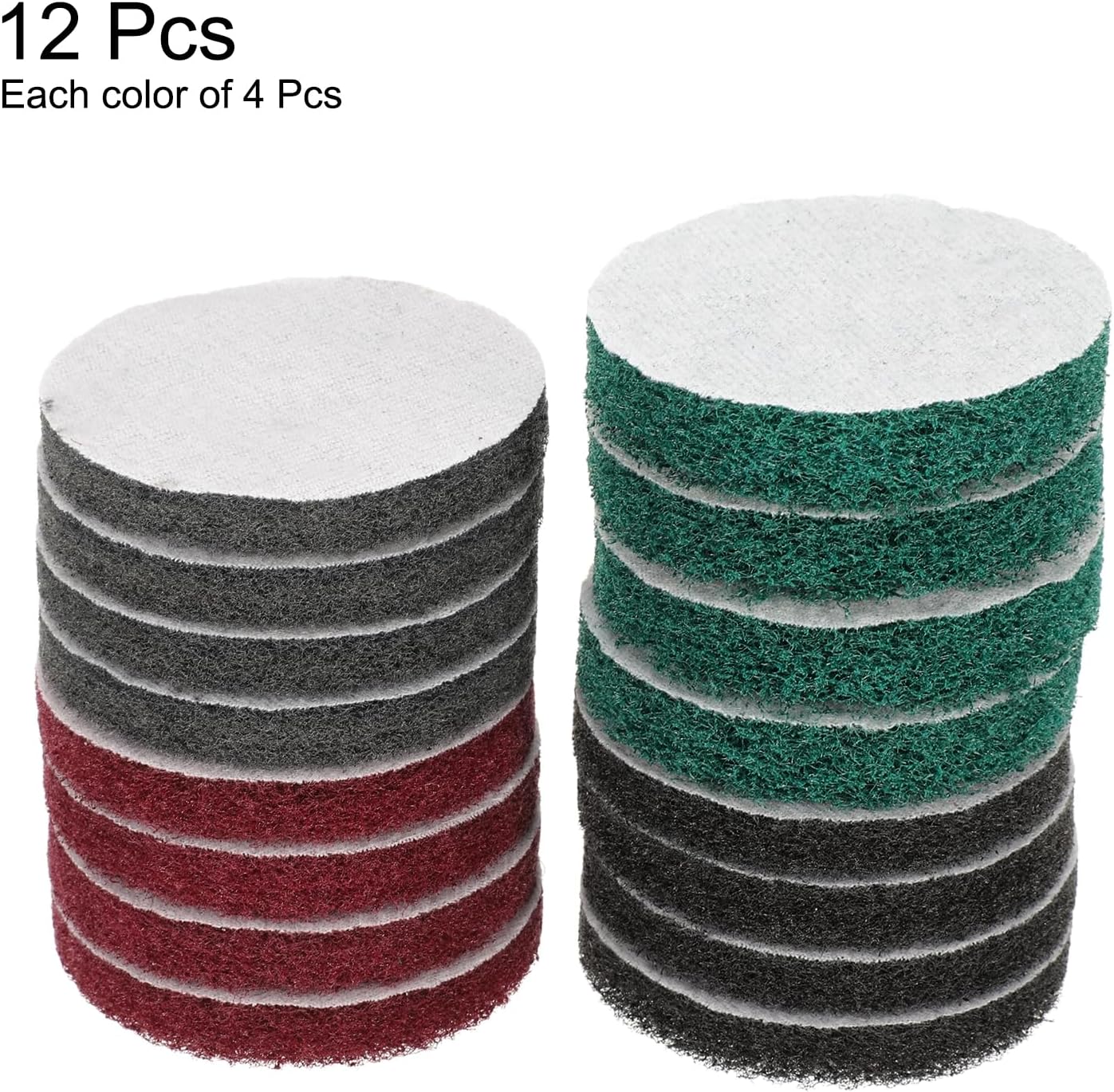 HARFINGTON 4pcs Scrubber Scouring Pads 180 400 800 1200 Grits 3 Inch Drill Power Brush Hoop and Loop Surface Conditioning Disc Drill Scuffing Disc Scrub Pads for Kitchen Cleaning, 4 Colors
