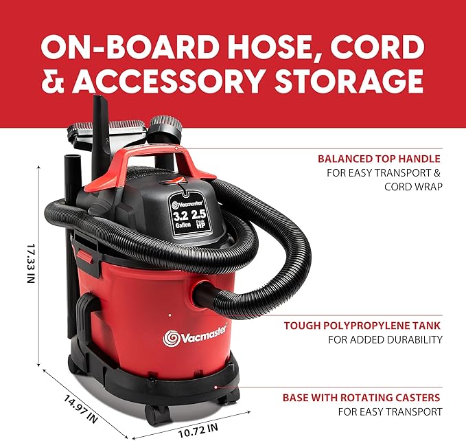 Vacmaster 3.2-Gallon* 2.5 Peak HP Wet/Dry Vacuum – VHB305M 1101