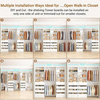 Aheaplus Closet System with 8 Wooden Drawers, Wood Closet Organizer System with Tower, Walk-in Closet Organizer Wardrobe Clothes Rack with 4 Hanging Rods, Garment Rack, Cut to Fit 7-12Ft, White