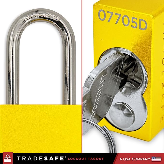TRADESAFE Lockout Tagout Locks Set - 10 Yellow Aluminum Loto Locks, Keyed Different Lock Out Tag Out Padlocks, 2 Keys Per Lockout Padlock, OSHA Compliant