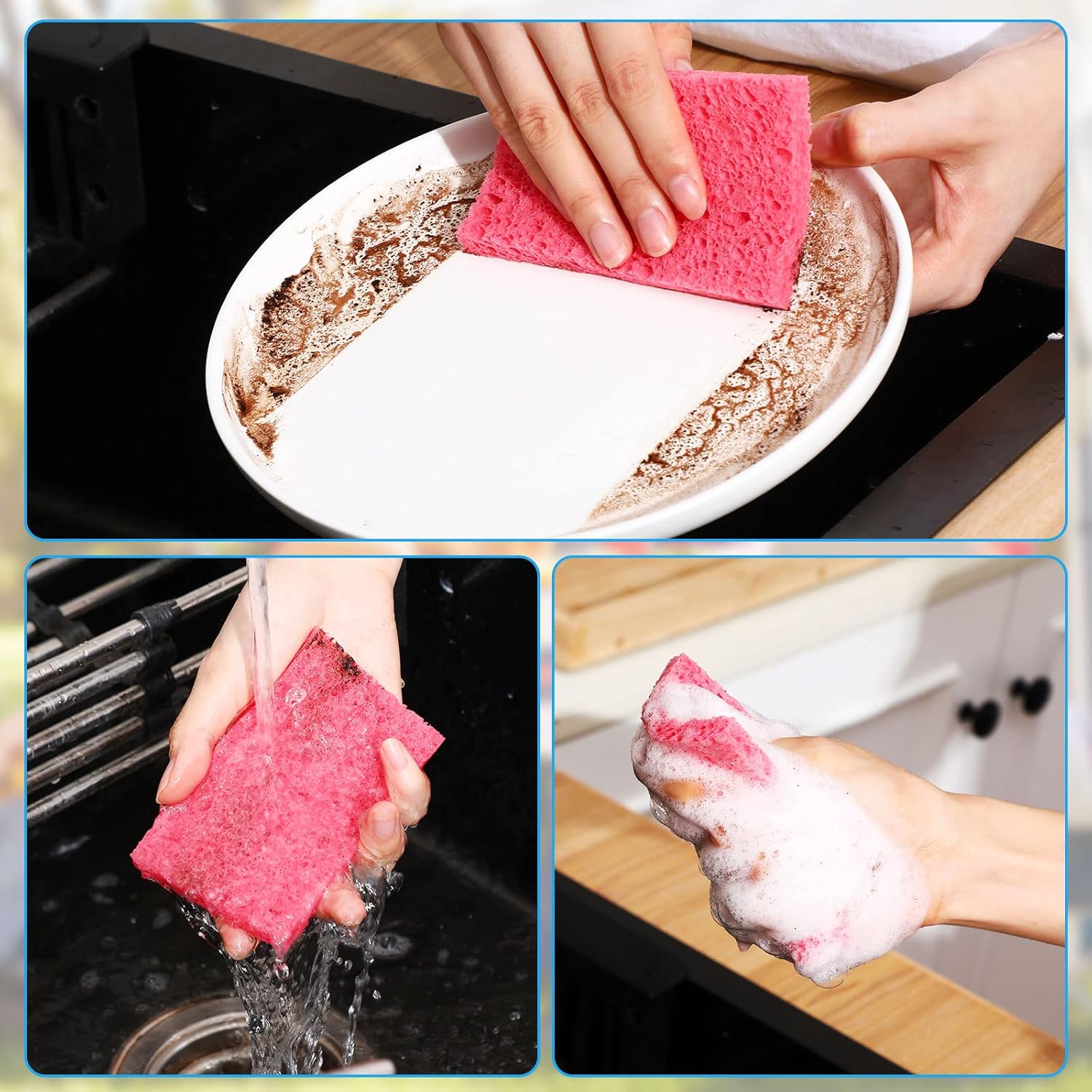 Zhengmy 48 Pieces Kitchen Sponge Bulk Natural Sponges for Dishes Compressed Wood Pulp Sponges Cleaning Sponge Without Scratching for Kitchen Bathroom, 3.9 x 2.4 x 0.12 Inch (Multicolor)