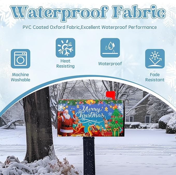 Christmas Mailbox Covers Magnetic Standard Size Merry Christmas Santa Post Box Cover Winter Snowflake Deer Mailbox Covers Xmas Holiday Letterbox Wraps Garden Yard Decor 21X18 Inch