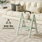 Taranta 2 Step Ladder,Aluminum Lightweight Folding 2 Step Stool with Anti-Slip Wide Pedal,330lbs Capacity Step Ladder for Household,Kitchen,Office - Fairyland Green