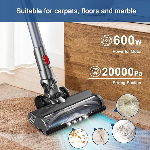 Intercleaner Corded Vacuum Cleaner, 20KPa Powerful Suction with 600W Motor Electric Floor Brush, 4 in 1 Lightweight Bagless Stick Vac with Handheld, for Hardwood Floor Carpet Car Pet Hair