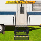RV Steps with Handrail, Hot Tub Steps with Handrail, Portable Stairs Steps for 5th Wheel RV, Mobile Home Stairs Outdoor RV Step (3 Steps with 2 Handrails)