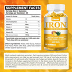 1 Pack 100MG Iron Supplement Gummies for Women & Men - with Vitamin A, C, B - Blood Builder ＆ Energy Support for Iron Deficiency, Anemia, Adults ＆ Children, Vegan, Pineapple Flavor Gummy, 60ct