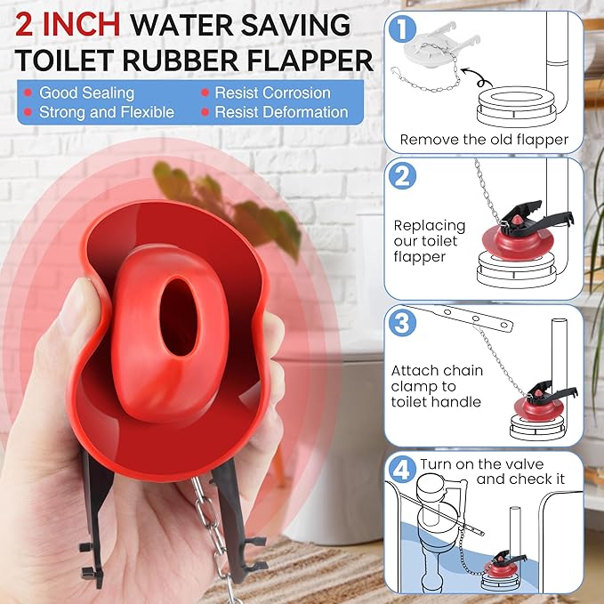 Saillong Universal Toilet Tank Replacement Kit, Include Fill Valve, 2 Inch Low Flow Rubber Flapper, Front Mount Toilet Flush Brass Handle, Adjustable, Quiet, Easy Install Repair Kit