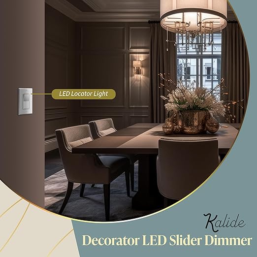 TOPGREENER Kalide Dimmer Light Switch, LED Dimmer Switch, Full Range Dimming, Single Pole/3-Way, 120VAC, 60Hz, 300W LED/CFL, Neutral Wire Not Required, Wall Plate Included, White