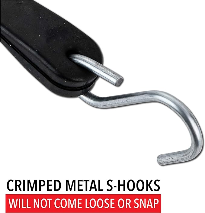 Miloo Rubber Bungee Cords with Hooks – Heavy-Duty EPDM Tarp Straps – 21-Inch, Pack of 50 – Made in USA